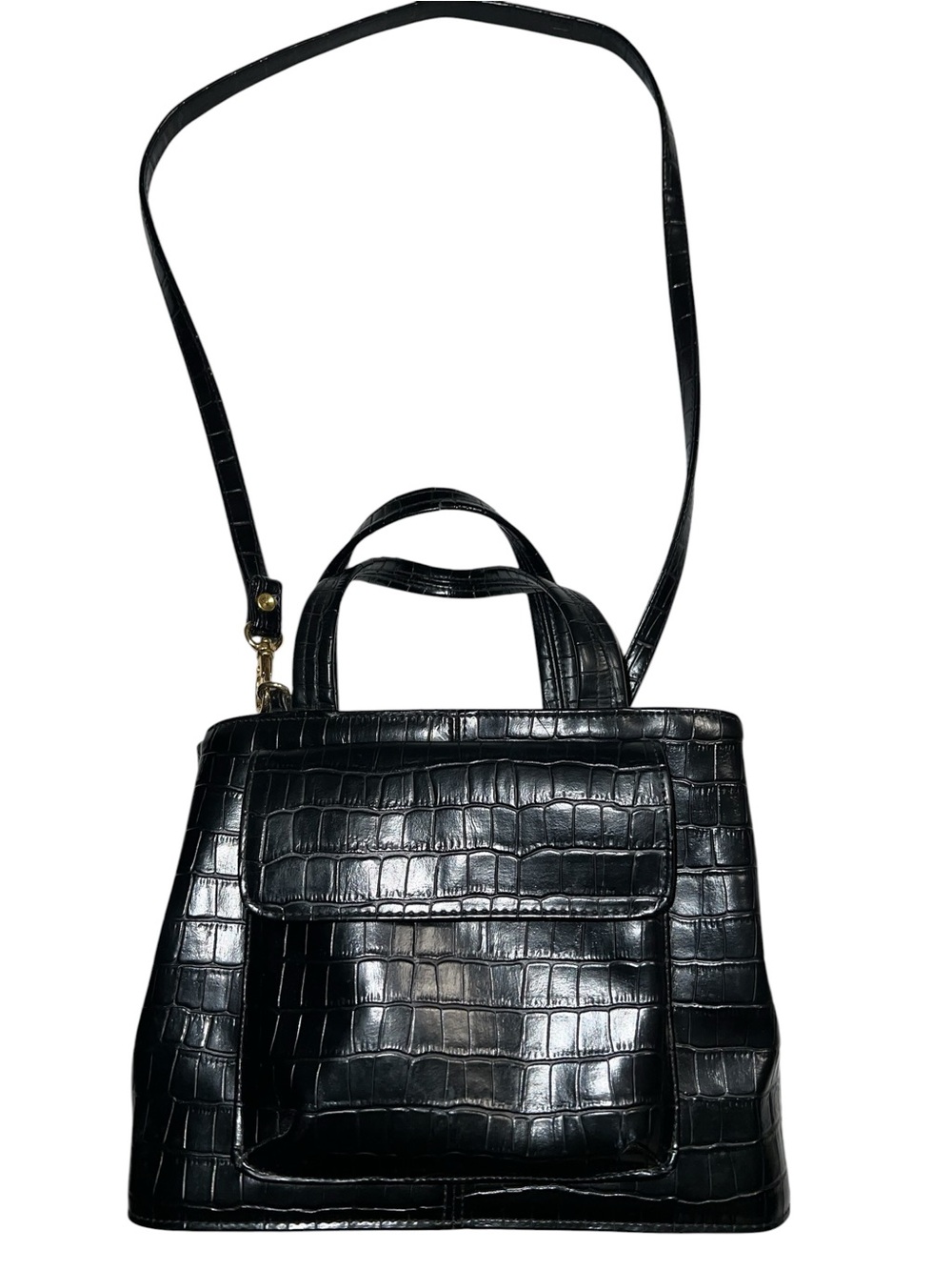 Croft and barrow Classic Black Croc-Embossed Tote Bag - Versatile